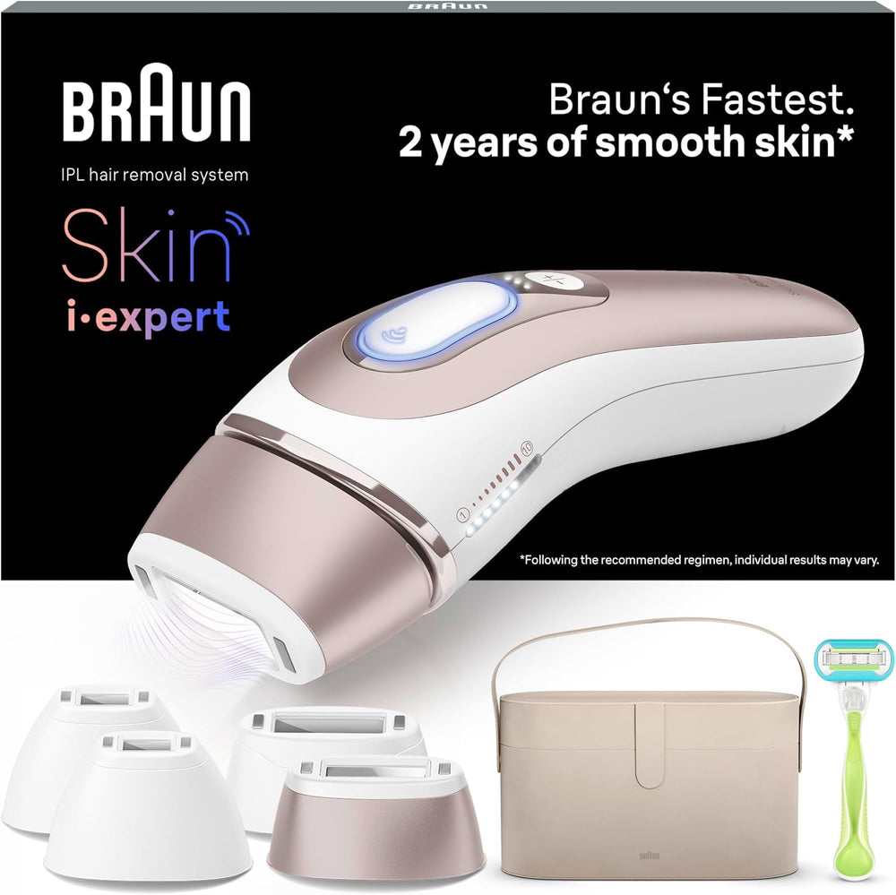 Braun Pulsed Light Skin i·Expert Smart IPL, Hair Removal at Home, Free App, Case, Venus Razor, 4 Heads, PL7387
