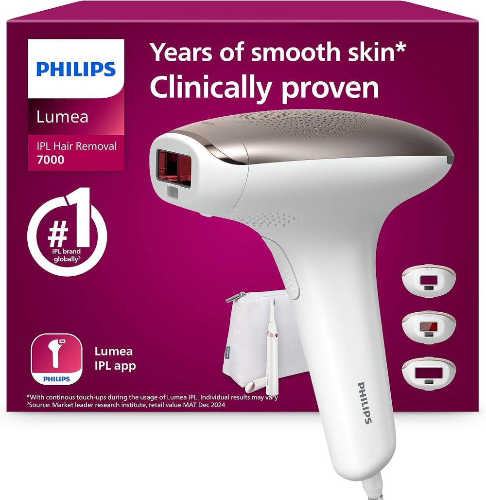 Philips Lumea 7000 Series, IPL Hair Removal Device, Laser Hair Removal Alternative, with Satin Compact Pen Trimmer, 3 Attachments for Body, Face and Bikini, Model BRI923/00