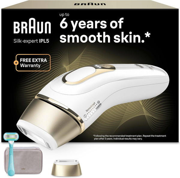 Braun IPL Silk·Expert Pro 5, At Home Laser Hair Removal, White/Gold, PL5100